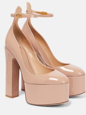 Valentino Blush Patent Leather Platform Pumps with Ankle Strap
